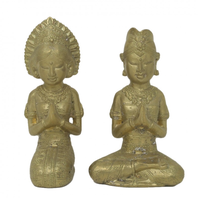 COUPLE PRAYER BRONZE GOLDEN COLOR - STATUES